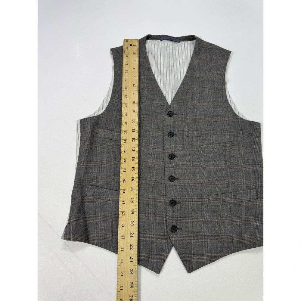 John Varvatos Mens Brown Houndstooth Plaid Vest 46 Wool Italy Slim Suit Vest
